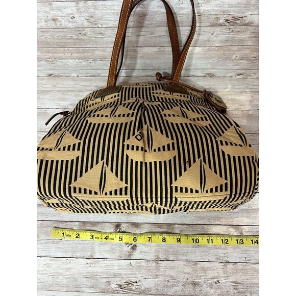 Dooney & Bourke Striped Sailboat Black Brown Tote Leather Straps Vintage - Picture 12 of 16